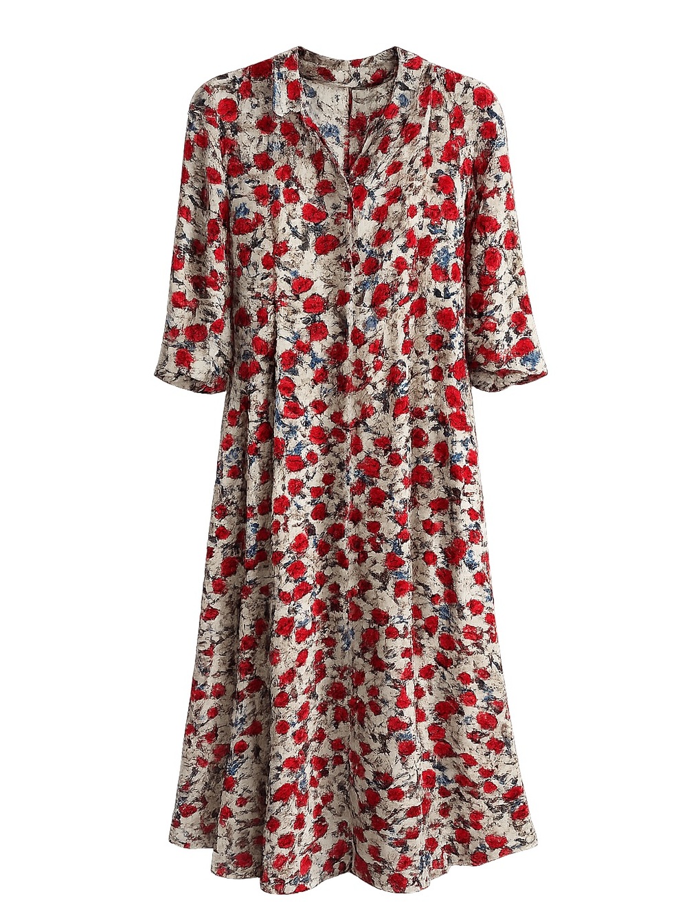 Zara Denim Collection Floral Midi Dress Women’s Large | Red Poppy Print |